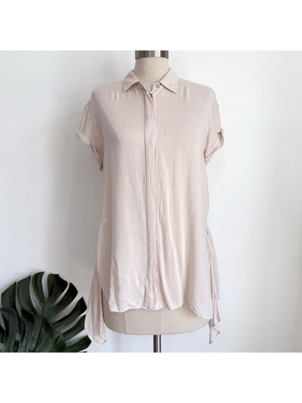 AllSaints Cheyne Blush Pink Shirt Blouse Women’s Size 6 Asymmetrical High Low